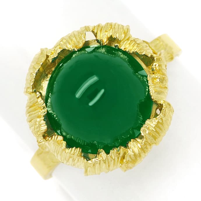 Edelsteinring mit grünem Achat Cabochon in 14K Gelbgold, aus Edelstein Farbstein Ringen