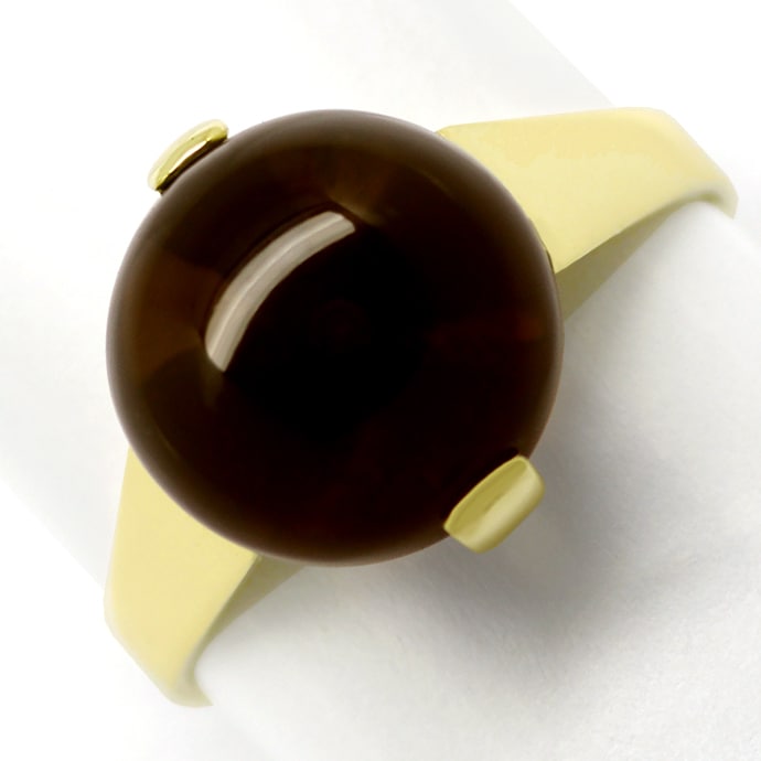 Gelbgold-Ring mit ausgefallenem 8ct Rauchquarz Cabochon, aus Edelstein Farbstein Ringen