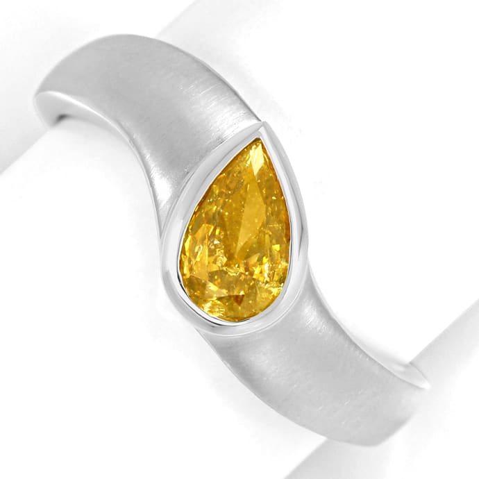 Weißgoldring Diamant Tropfen 0,5ct Fancy Orangy Yellow, aus Designer-Solitär-Diamantringe Brillantringe