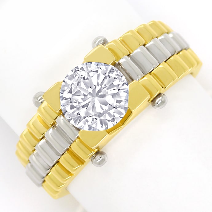 Diamantring mit 1,58ct Brillant-Solitär in Bicolor Gold, aus Designer-Solitär-Diamantringe Brillantringe