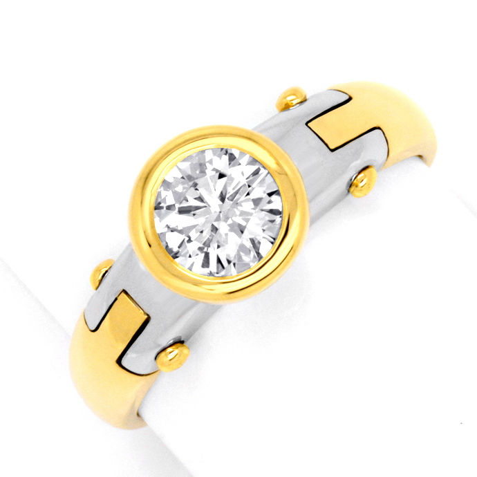 Design-Diamantring 0,75 Brillant 18K Gelbgold-Weißgold, aus Designer-Solitär-Diamantringe Brillantringe