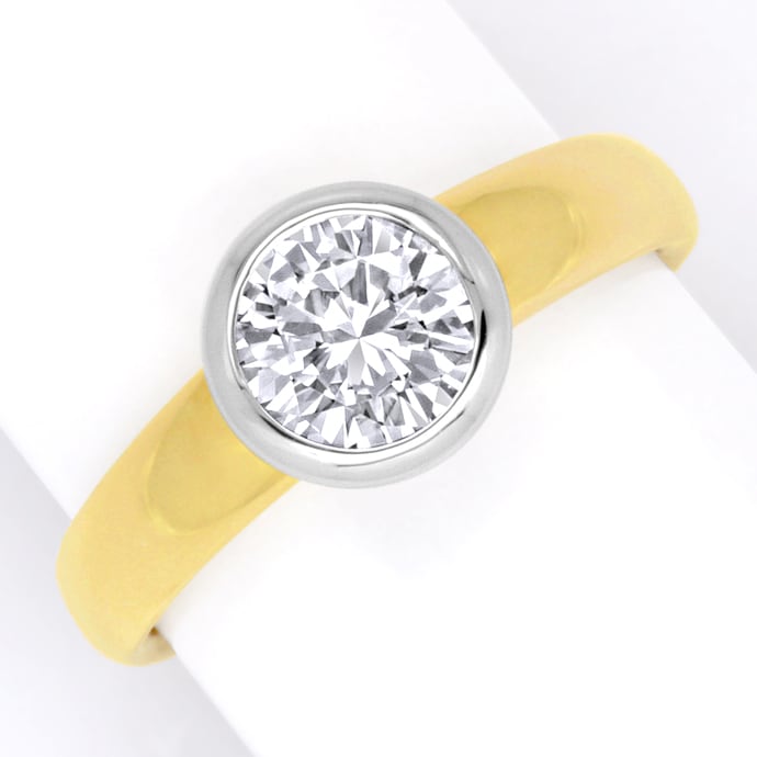 Diamant-Solitär Ring 1,03ct Brillant Gelbgold-Weißgold, aus Designer-Solitär-Diamantringe Brillantringe