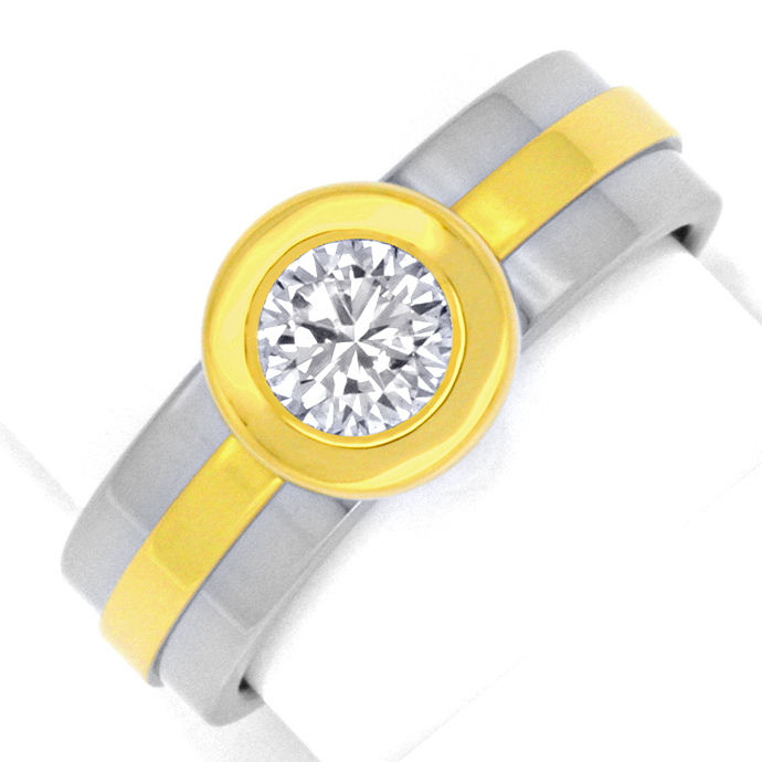 Brillant-Ring Halb Karäter Gelbgold-Weißgold Münzgold, aus Designer-Solitär-Diamantringe Brillantringe