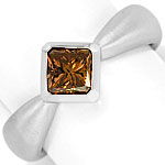 Diamant-Ring Schoko Princess Cut, massiv 18K Weißgold