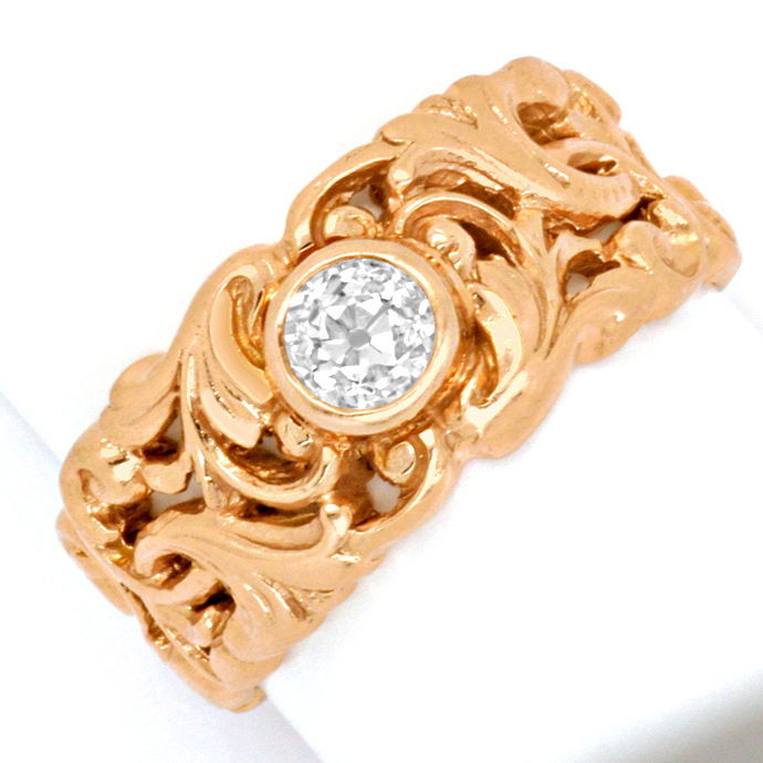 Diamant-Ring Florales Design 0,50 ct Altschliff Rotgold, aus Designer-Solitär-Diamantringe Brillantringe