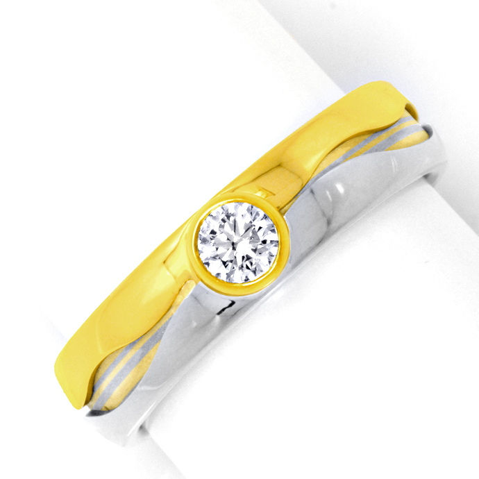 Ring Brillant Solitaer, Wellendesign Gelbgold-Weißgold, aus Designer-Solitär-Diamantringe Brillantringe