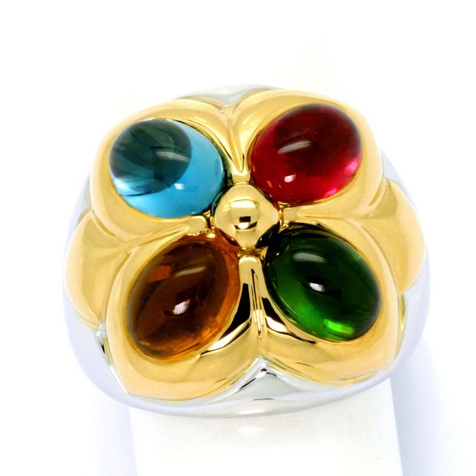 Bulgari Ring Petalo Colour Gemstones Gelbgold-Weißgold, aus Edelstein Farbstein Ringen