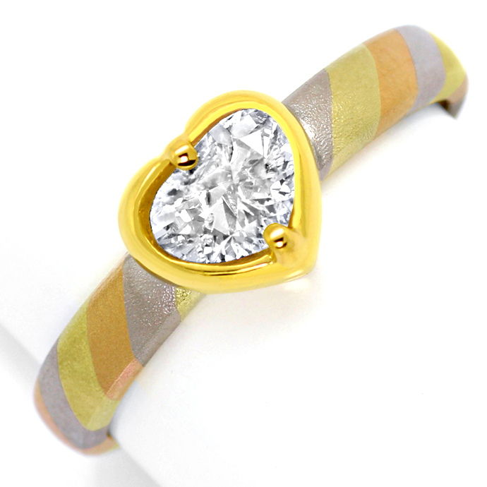 Designer-Gold-Ring 0,80ct Tropfen Diamant in Herz Zarge, aus Designer-Solitär-Diamantringe Brillantringe
