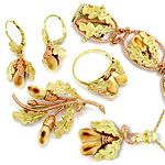 Grandeln Ring Ohrringe Collier Armband Brosche Gold 14K