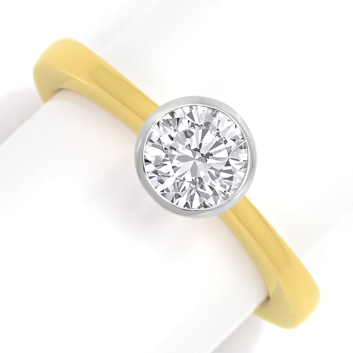 Einkaräter Brillant-Solitär Ring 1,02ct 18K Gold-Zarge, aus Designer-Solitär-Diamantringe Brillantringe