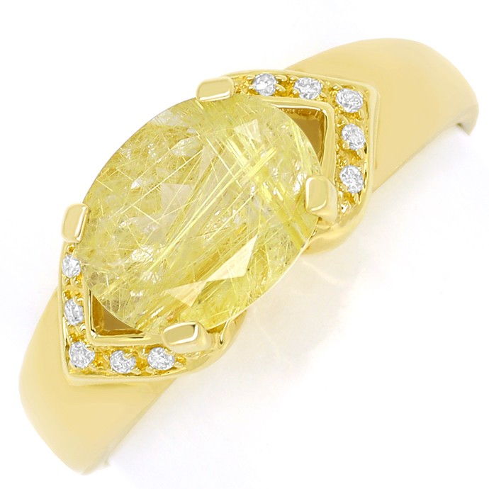 Brillantring mit seltenem Citrin Rutilquarz in Gelbgold, aus Edelstein Farbstein Ringen
