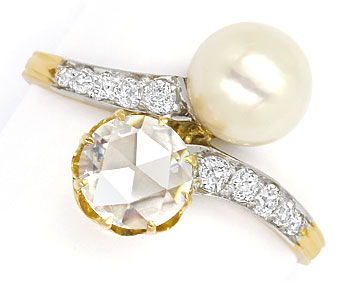 Foto 1 - Ring antik mit riesiger Diamant Rose Perle, Gold-Platin, R7953