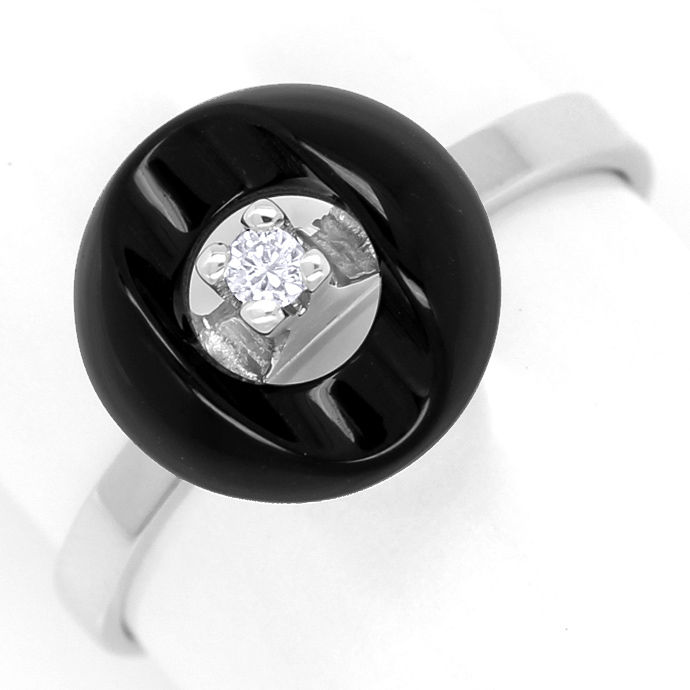 Design-Diamantring mit Brillant und Form Onyx Weißgold, aus Edelstein Farbstein Ringen