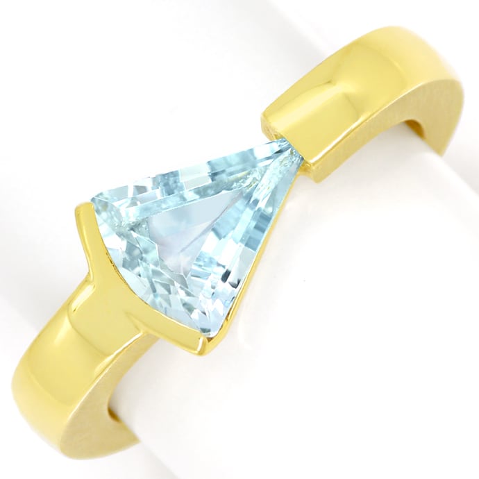 Sensationeller Design-Ring mit 2,1ct Triangel Aquamarin, aus Edelstein Farbstein Ringen