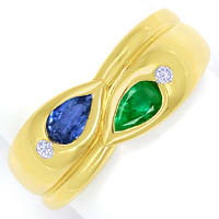 zum Artikel Safir, Smaragd, Brillanten in Bandring aus 14K Gelbgold, R8979