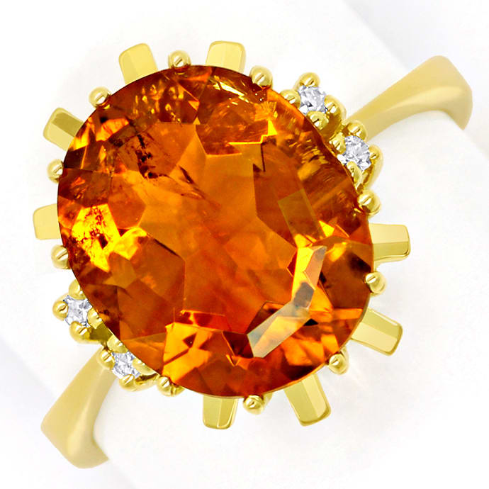 Goldring mit Madeira Citrin und Diamanten, 14K Gelbgold, aus Edelstein Farbstein Ringen