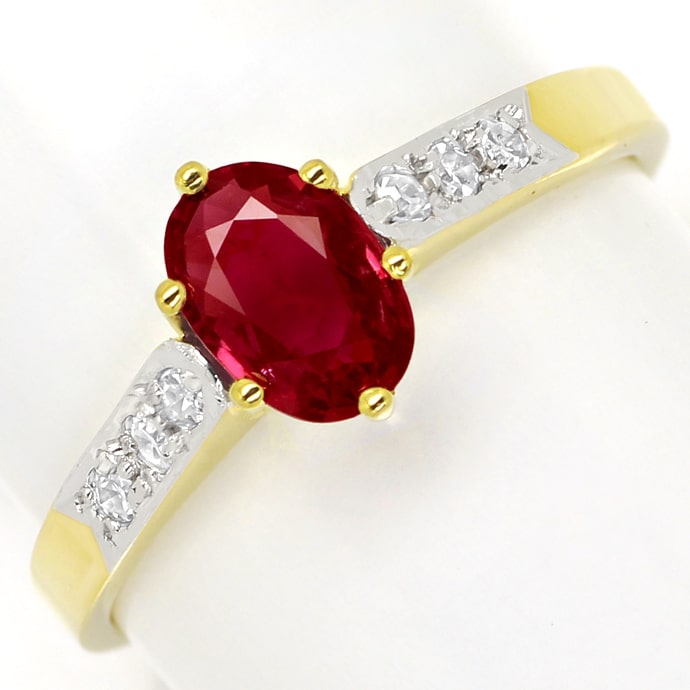 Diamantenring, Top 0,6ct ovaler Rubin in 585er Gelbgold, aus Edelstein Farbstein Ringen