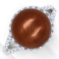 zum Artikel Diamantring mit 12,2mm Schoko Tahiti Perle in Weißgold, S1141