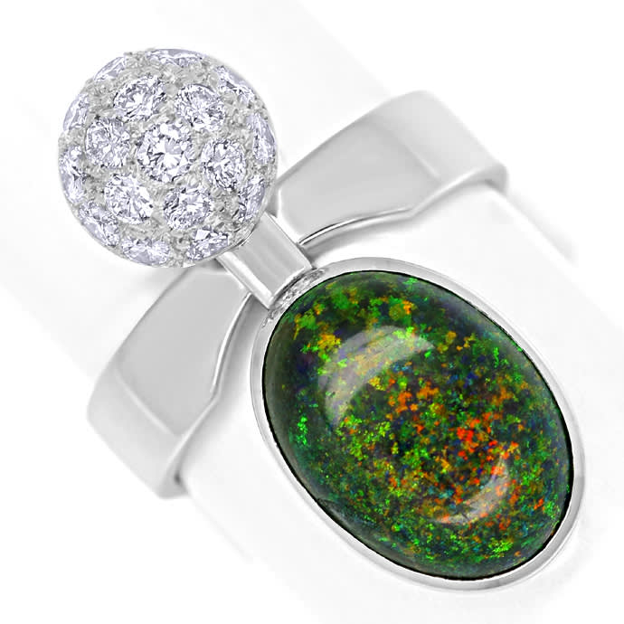 Diamantring schwarzer Pinfire Opal Brillanten lupenrein, aus Edelstein Farbstein Ringen