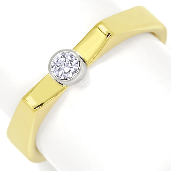 Ring 0,1ct Brillant in Weißgold-Zarge Gelbgold Schiene, aus Designer-Solitär-Diamantringe Brillantringe