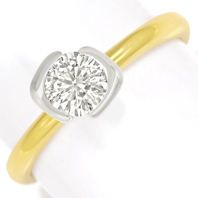 Goldring mit 0,73ct Brillant-Solitär 750er Bicolor Gold, aus Designer-Solitär-Diamantringe Brillantringe