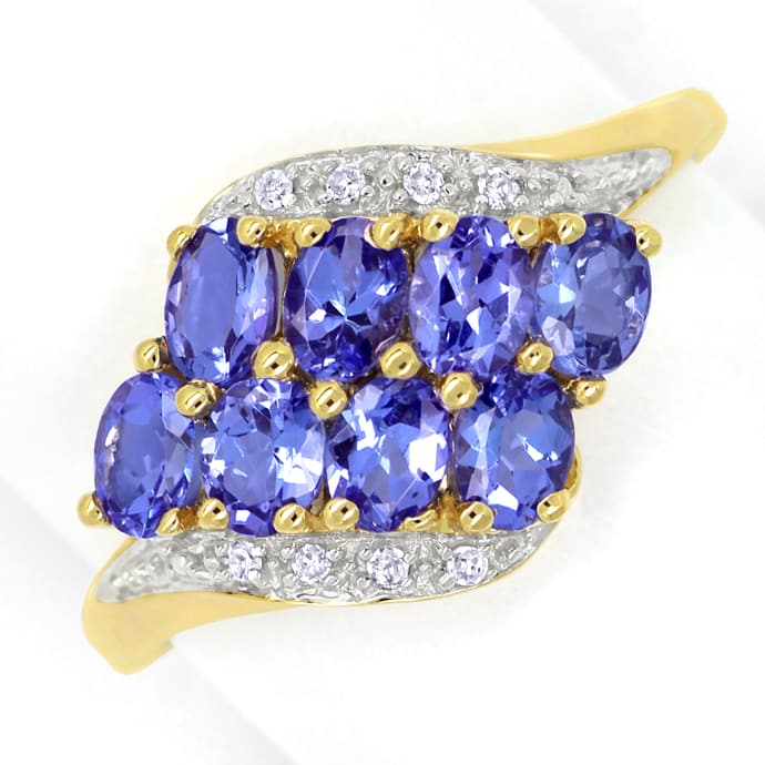 Diamantenring mit dekorativen Tansaniten aus 585er Gold, aus Edelstein Farbstein Ringen