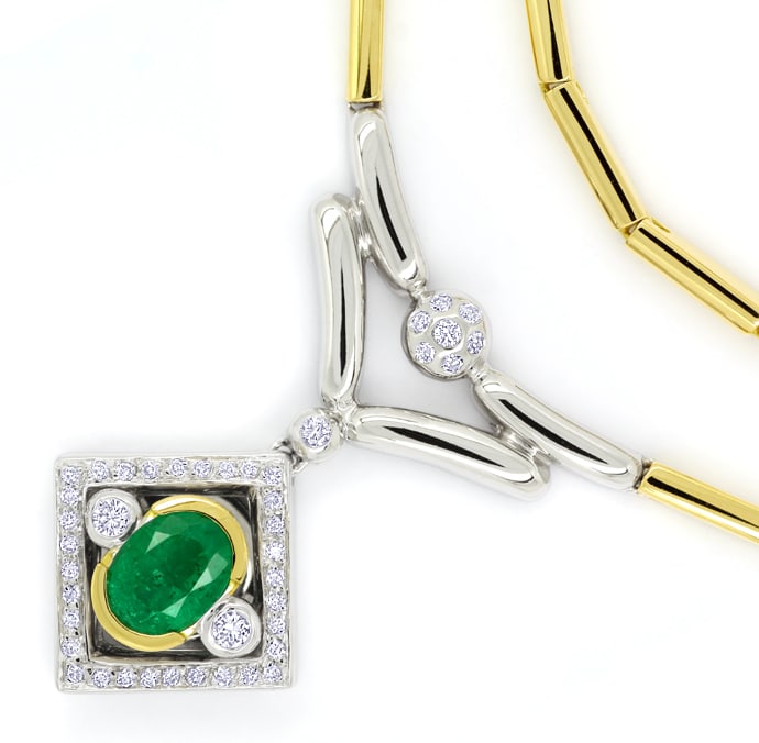 Foto 2 - Collier mit Spitzen Smaragd und Diamanten in 750er Gold, S1457