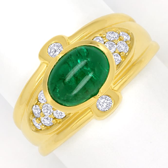 Design-Bandring Gold mit Spitzen Smaragd und Brillanten, aus Edelstein Farbstein Ringen