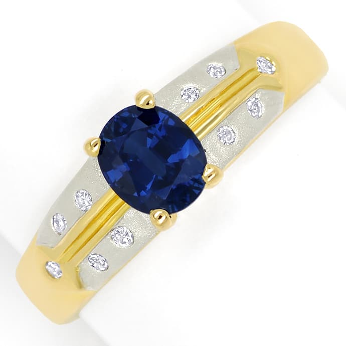 Goldring modern mit blauem Saphir und 10 Brillanten 18K, aus Edelstein Farbstein Ringen