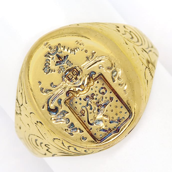 Goldsiegelring mit Wappen und floralen Mustern Gelbgold, aus Designer-Goldringe Platinringe