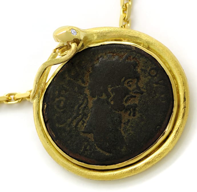 Foto 2 - Gold-Collier Diamanten Schlangenfassung mit Antik-Münze, S1641