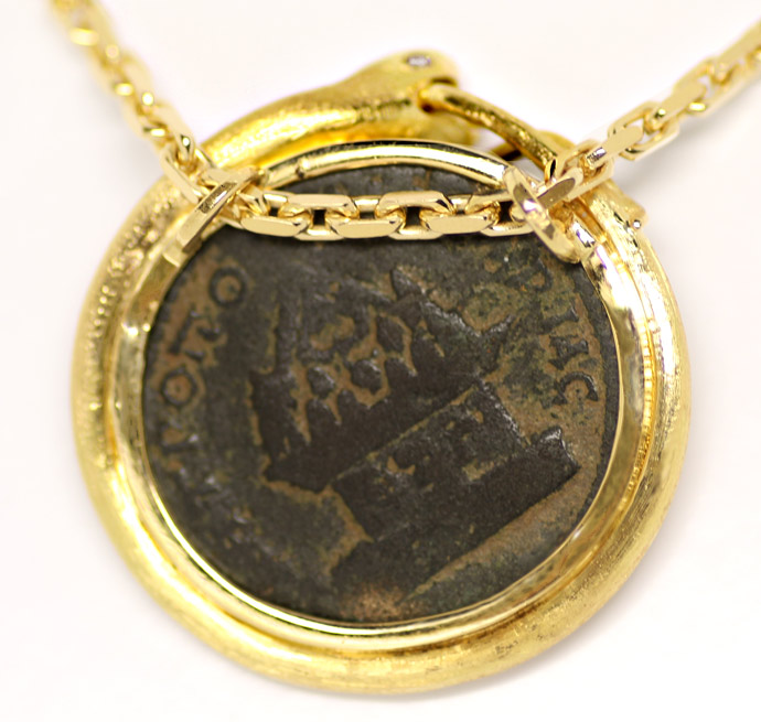 Foto 5 - Gold-Collier Diamanten Schlangenfassung mit Antik-Münze, S1641