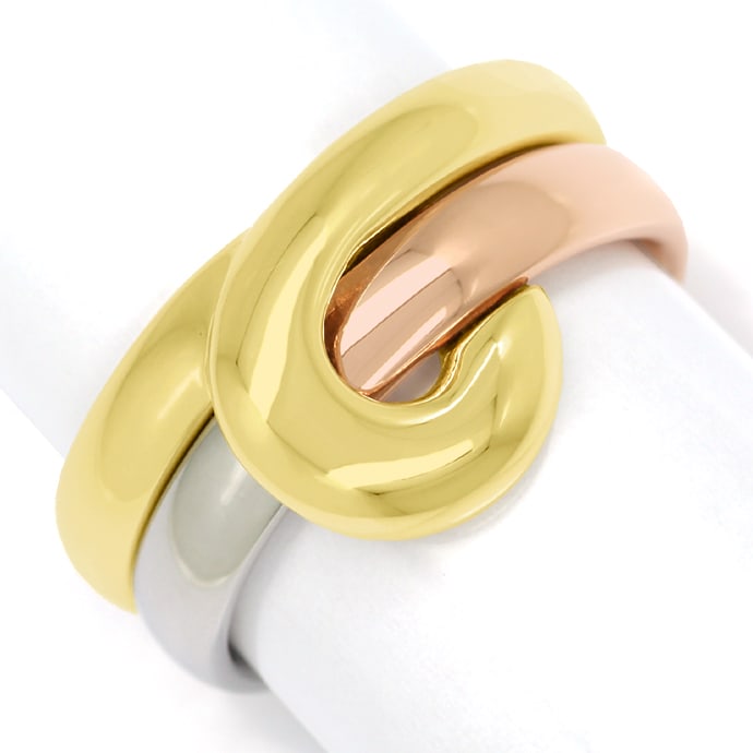 Cantelli Design-Ring Knoten zweiteilig in Tricolor Gold, aus Designer-Goldringe Platinringe