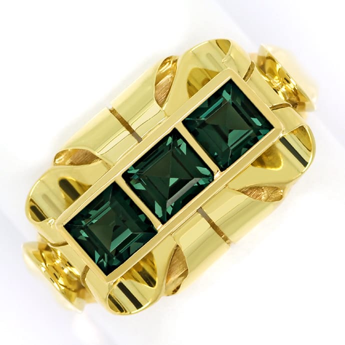 Art Deco Damenring mit Spinellen in Gelbgold-Handarbeit, aus Edelstein Farbstein Ringen