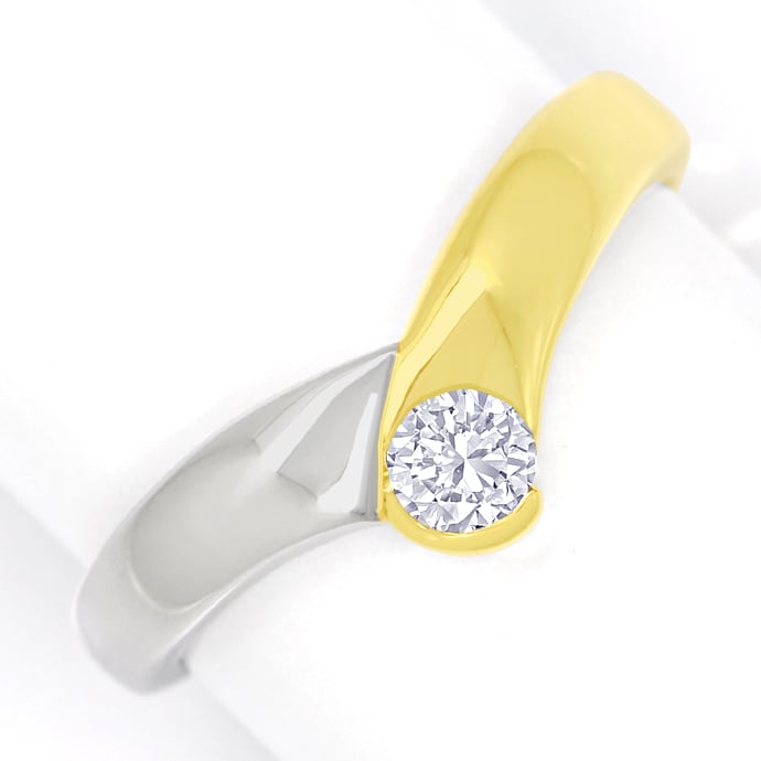Diamantring V Form mit 0,20ct Brillant 14K Bicolor Gold, aus Designer-Solitär-Diamantringe Brillantringe