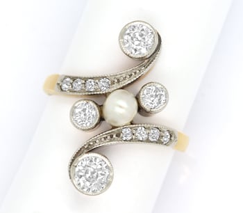 Foto 1 - Jugendstil Ring mit Perle 0,85ct Diamanten, Gold-Platin, S1780
