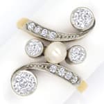 Jugendstil Ring mit Perle 0,85ct Diamanten, Gold-Platin