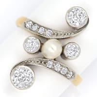 zum Artikel Jugendstil Ring mit Perle 0,85ct Diamanten, Gold-Platin, S1780