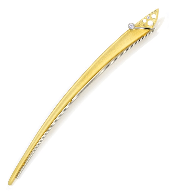 Foto 2 - 10cm lange Stabbrosche 2 Brillanten Gelbgold-Weißgold, S1874