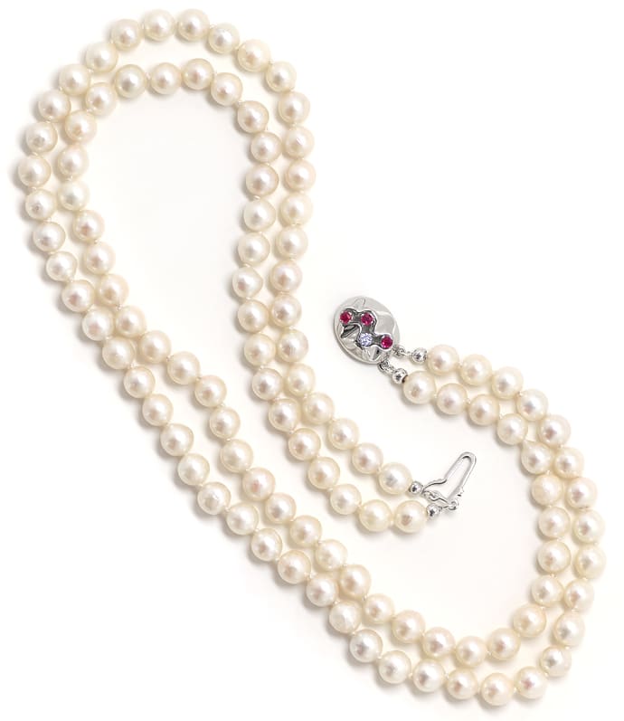 Foto 4 - Doppelreihige Perlenkette Brillant Rubine Schloß, S1886