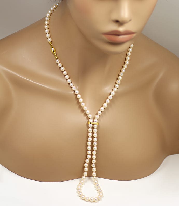 Foto 6 - Lange Perlenkette mit Clip und Schloss aus Gelbgold, S2065