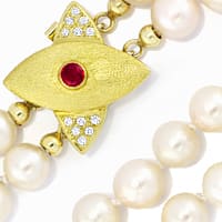 zum Artikel Perlencollier lupenreine Diamanten und Rubin im Goldschloß, S2121