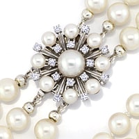 zum Artikel Glamouröses Perlencollier dreireihig mit Diamanten, S2141
