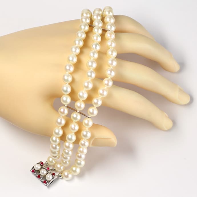 Foto 6 - Akoyaperlen Armband Rubine Perlen Verschluss, S2301