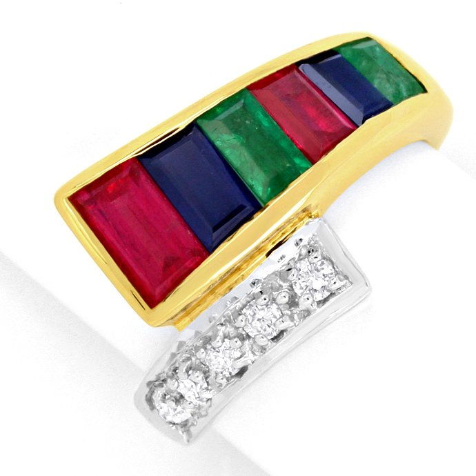 Brillantring, Safire Saphire Rubine Smaragde, 18K Nr D, aus Edelstein Farbstein Ringen