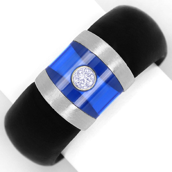 Bunz Ring 0,07ct Brillant blauer Safir Platin Kautschuk, aus Edelstein Farbstein Ringen