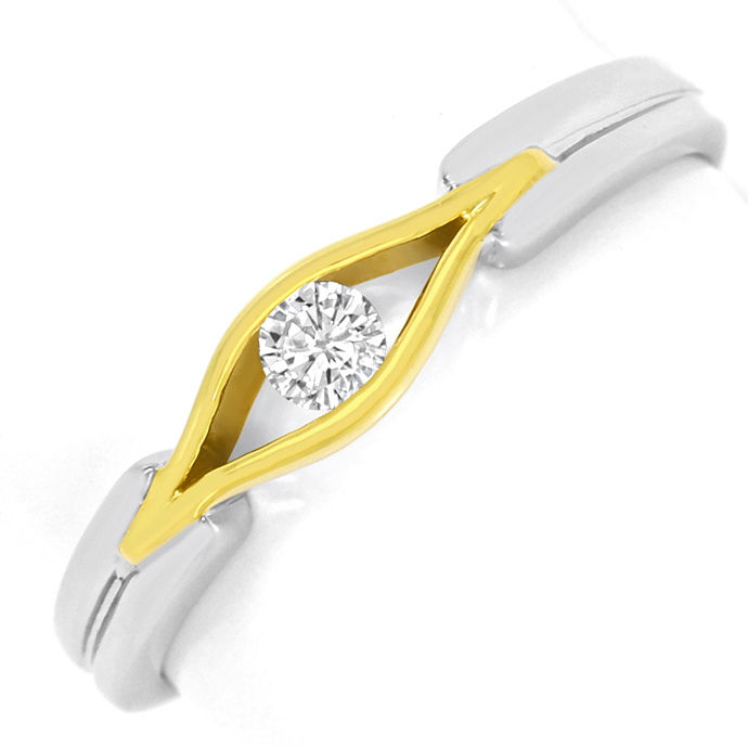 Designer-Brillant-Ring 0,10ct River 14K Gelb Weißgold, aus Designer-Solitär-Diamantringe Brillantringe