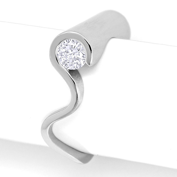 Designer-Ring Welle Rolle mit 0,26ct Brillant in Platin, aus Designer-Solitär-Diamantringe Brillantringe