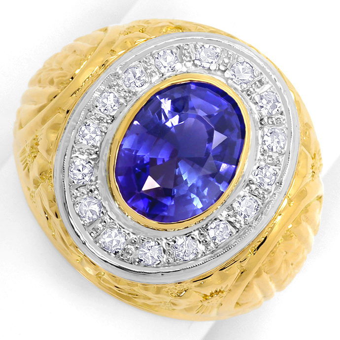 Grosser Ring mit 0,40ct Diamanten und Safir in 18K Gold, aus Edelstein Farbstein Ringen