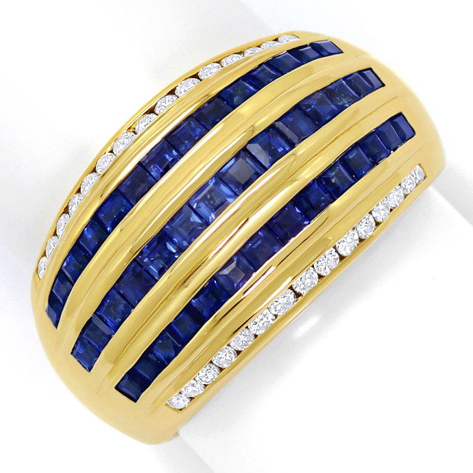 Super Saphir Carrees, massiver Brillanten-Goldbandring, aus Edelstein Farbstein Ringen